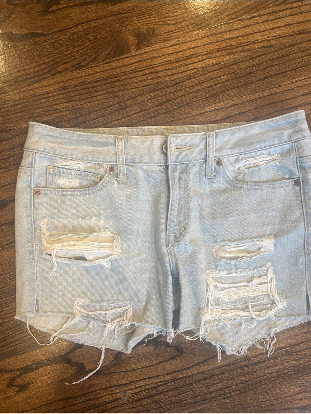 American Eagle Outfitters Light Blue Distressed Denim Shorts